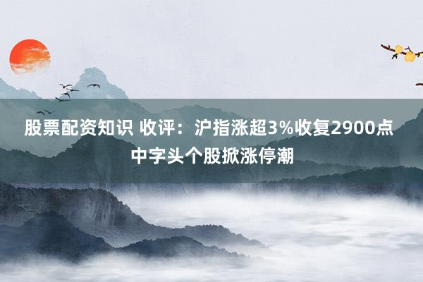 股票配资知识 收评：沪指涨超3%收复2900点 中字头个股掀涨停潮