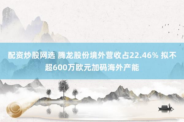 配资炒股网选 腾龙股份境外营收占22.46% 拟不超600万欧元加码海外产能