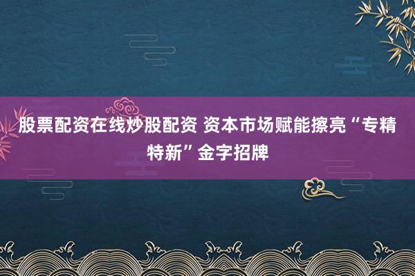 股票配资在线炒股配资 资本市场赋能擦亮“专精特新”金字招牌