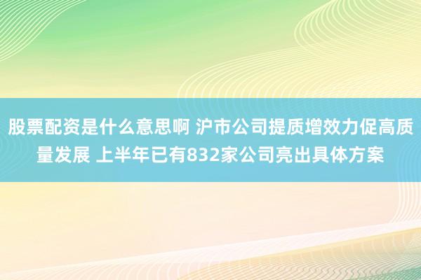 股票配资是什么意思啊 沪市公司提质增效力促高质量发展 上半年已有832家公司亮出具体方案